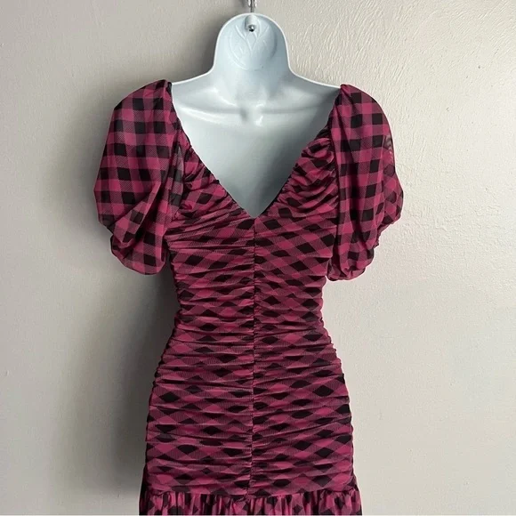Miss Selfridge Pink Checkered Mesh Fit And Flare Dress 6 - Picture 14 of 16